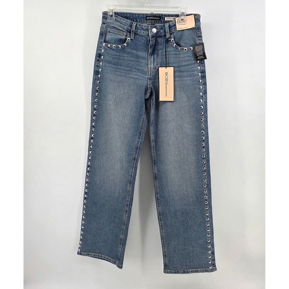BCBGeneration Women Jeans Size 5/27 Mid Rise Straight Grommet Blue Denim NWT